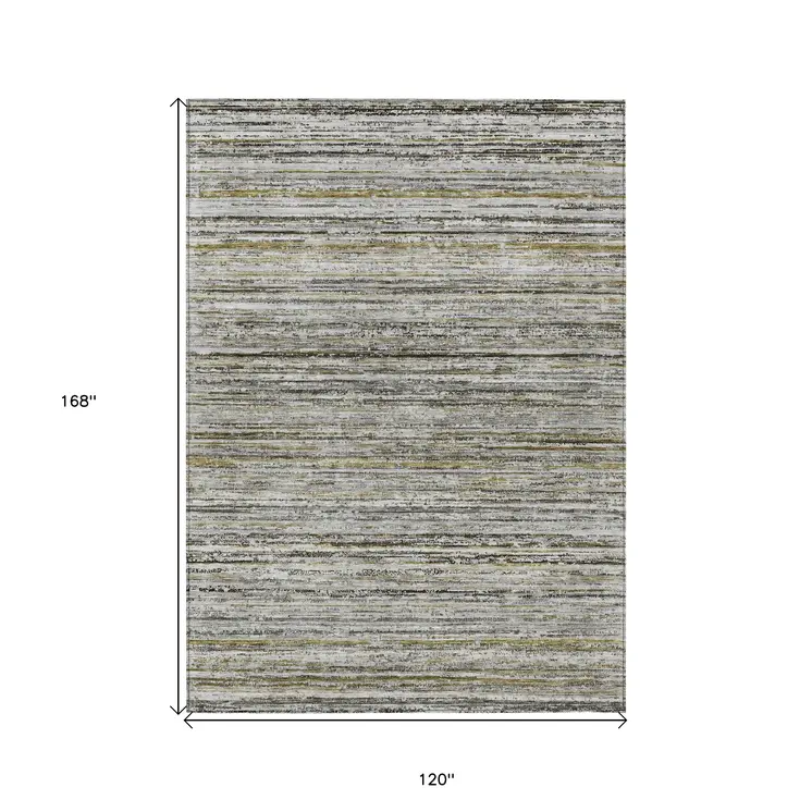 10' X 14' Pewter Striped Washable Indoor Outdoor Area Rug