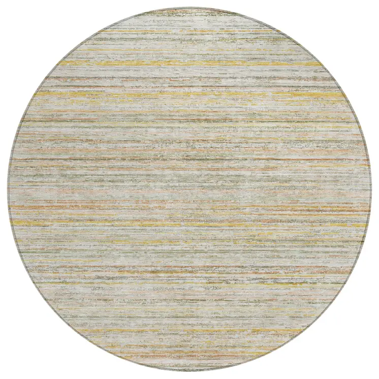 8' Sage Round Striped Washable Indoor Outdoor Area Rug