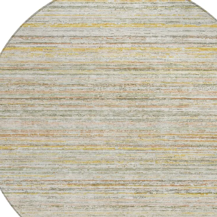 8' Sage Round Striped Washable Indoor Outdoor Area Rug