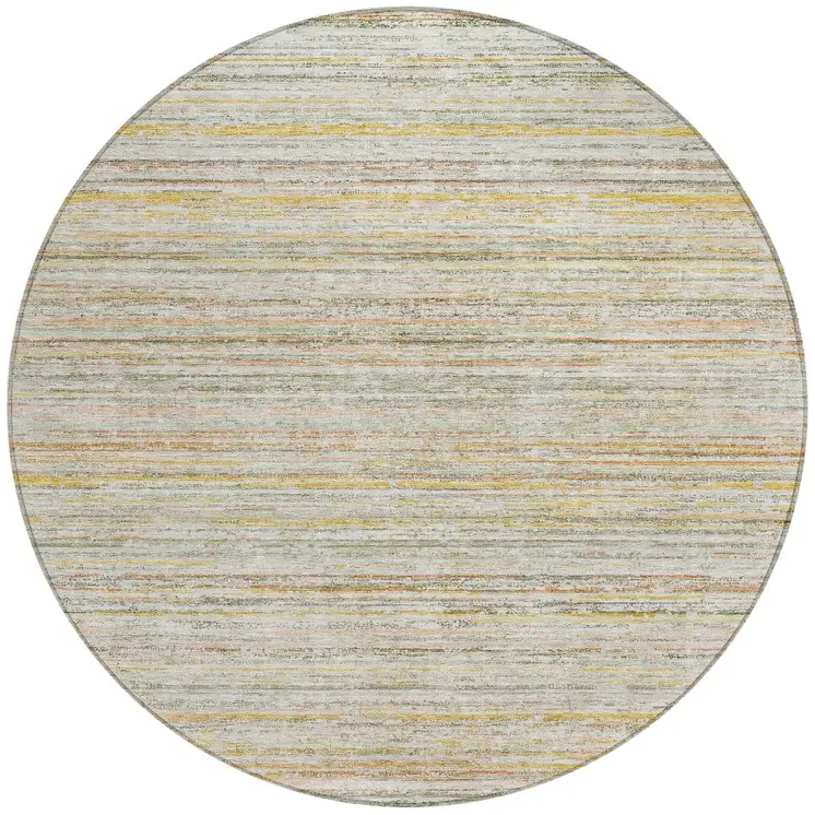 8' Sage Round Striped Washable Indoor Outdoor Area Rug