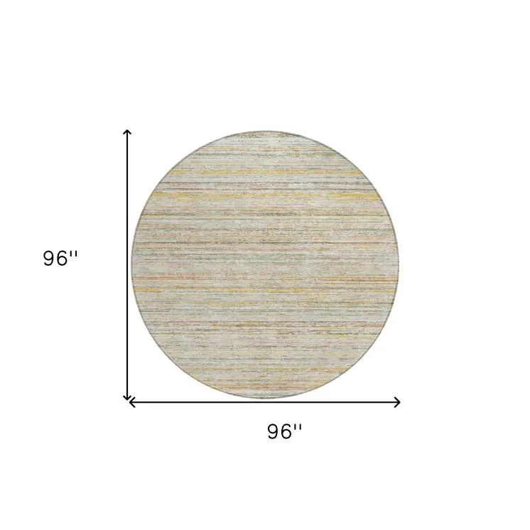 8' Sage Round Striped Washable Indoor Outdoor Area Rug