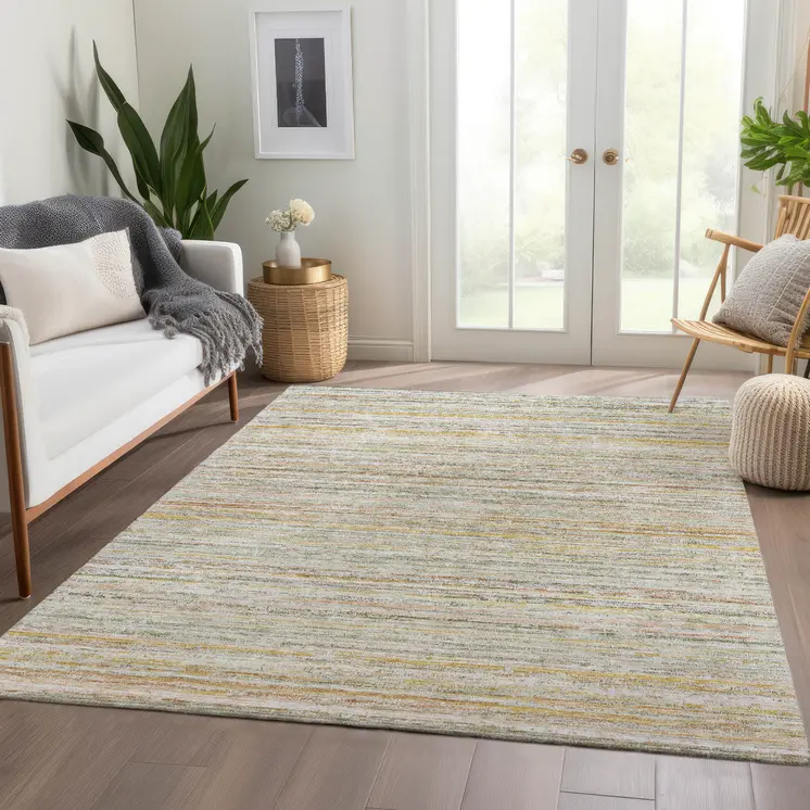 8' X 10' Sage Striped Washable Indoor Outdoor Area Rug