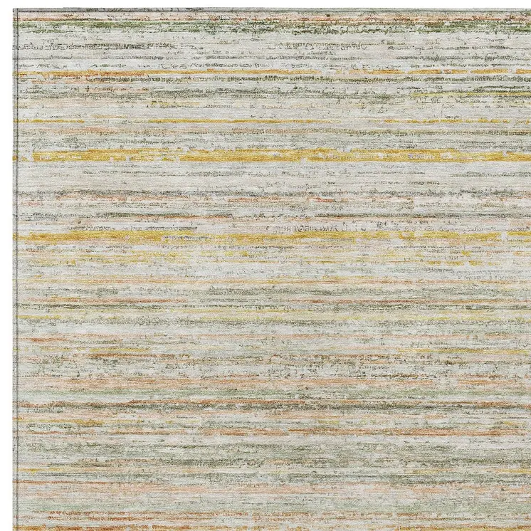 9' X 12' Sage Striped Washable Indoor Outdoor Area Rug