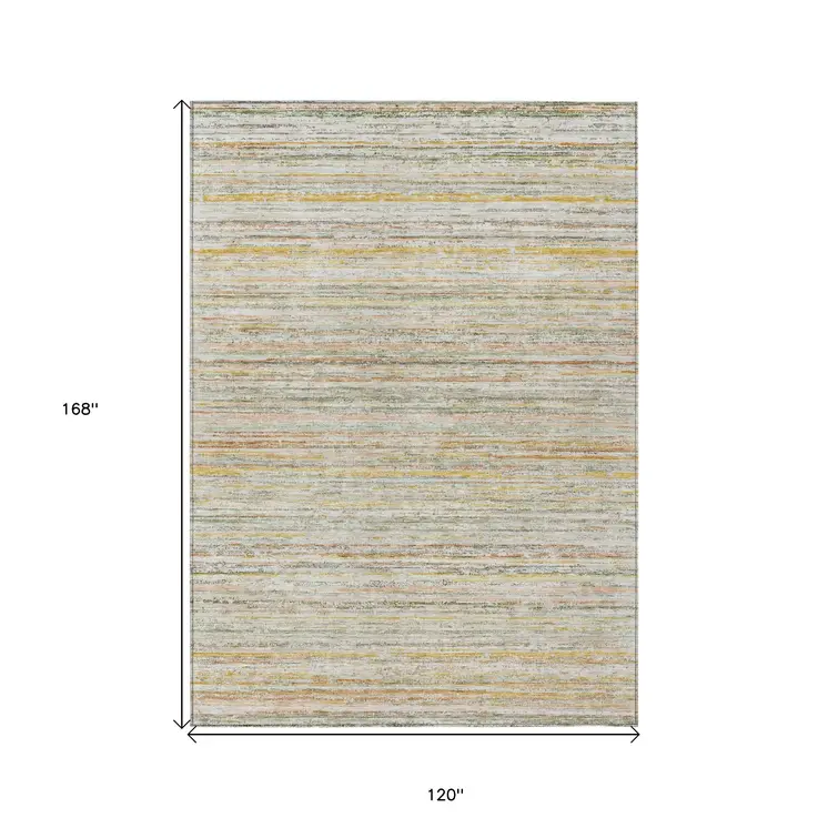 10' X 14' Sage Striped Washable Indoor Outdoor Area Rug