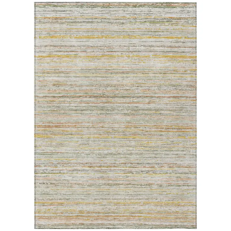 10' X 14' Sage Striped Washable Indoor Outdoor Area Rug