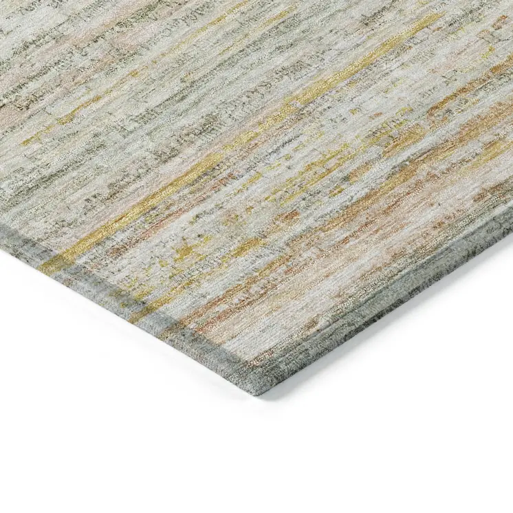 10' X 14' Sage Striped Washable Indoor Outdoor Area Rug