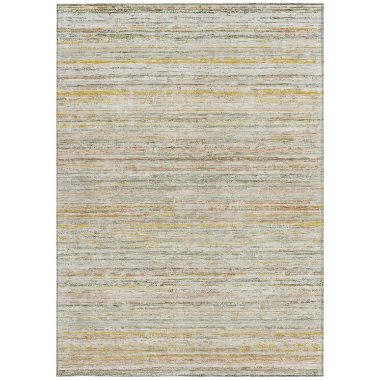 10' X 14' Sage Striped Washable Indoor Outdoor Area Rug