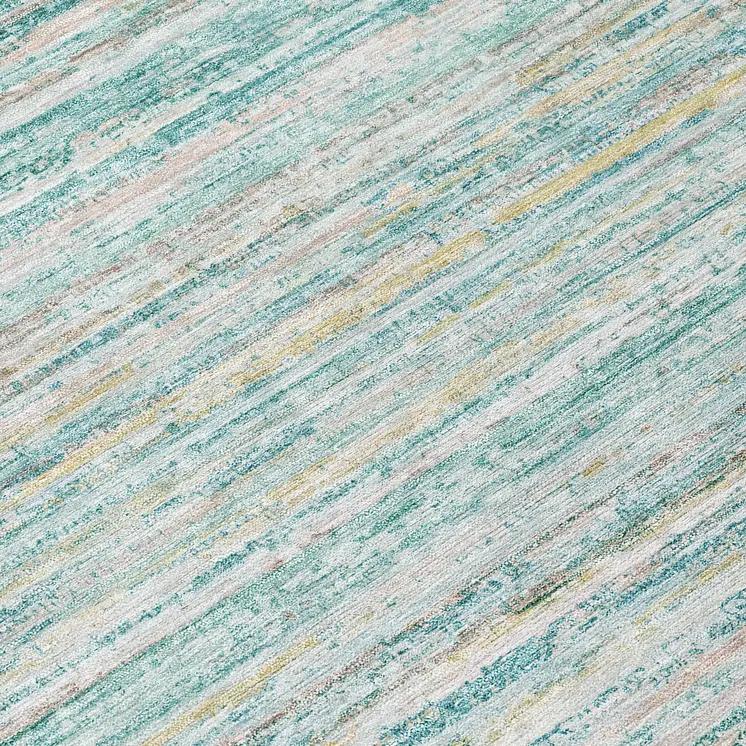 8' Teal Blue Round Striped Washable Indoor Outdoor Area Rug