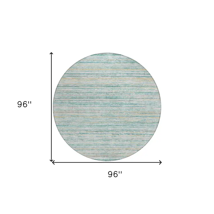 8' Teal Blue Round Striped Washable Indoor Outdoor Area Rug