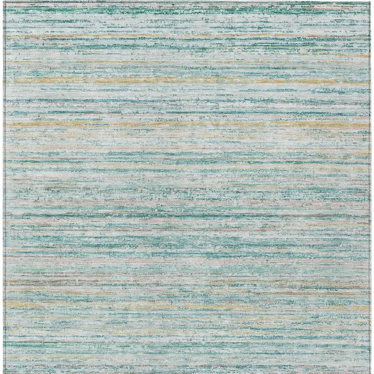 9' X 12' Teal Blue Striped Washable Indoor Outdoor Area Rug