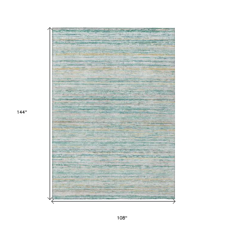 9' X 12' Teal Blue Striped Washable Indoor Outdoor Area Rug