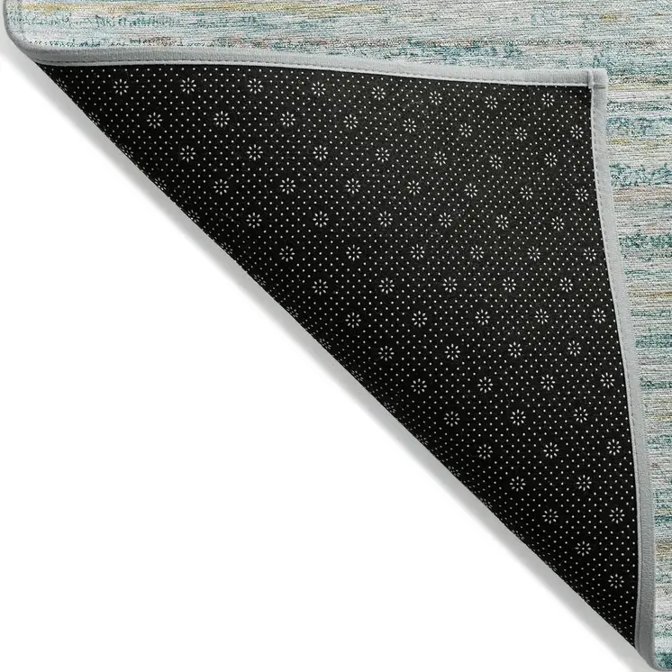 9' X 12' Teal Blue Striped Washable Indoor Outdoor Area Rug