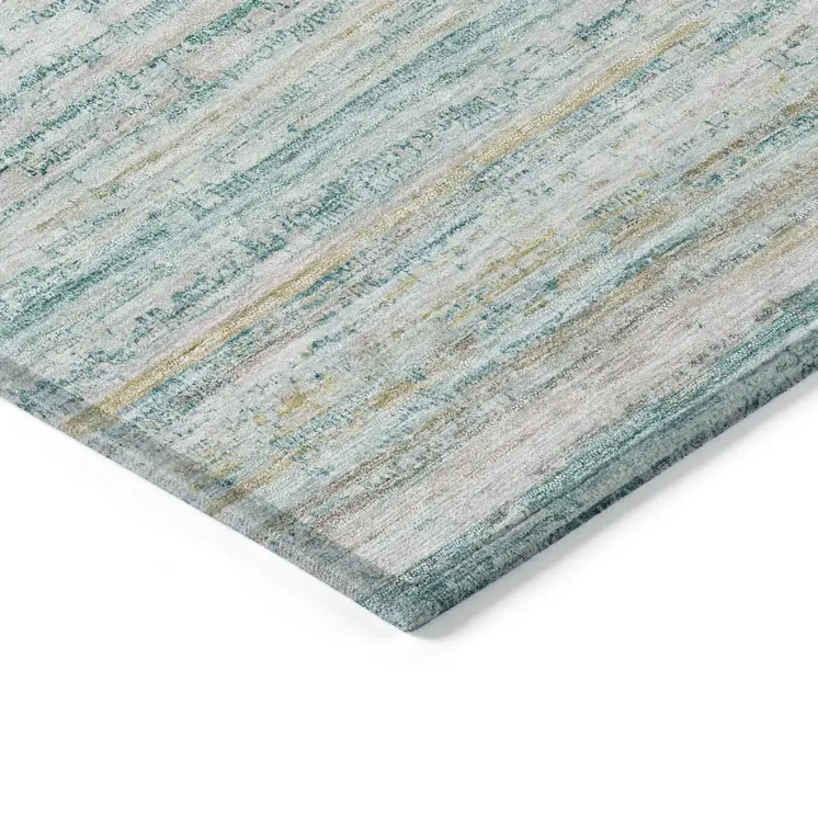 9' X 12' Teal Blue Striped Washable Indoor Outdoor Area Rug
