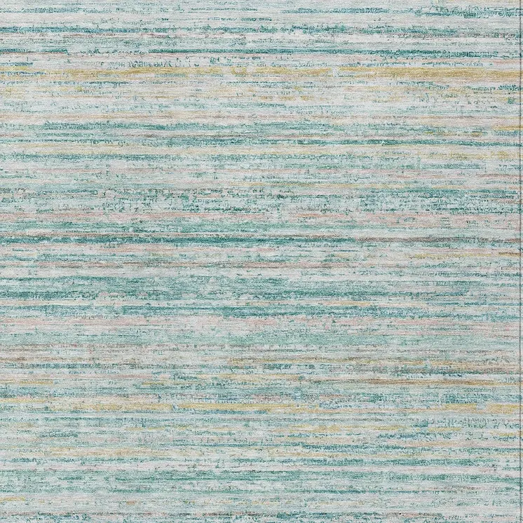 9' X 12' Teal Blue Striped Washable Indoor Outdoor Area Rug