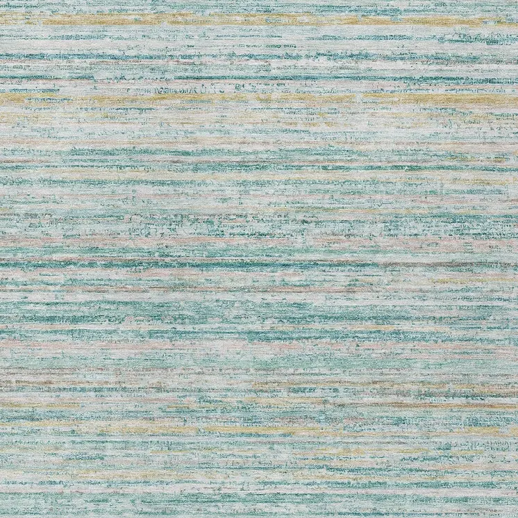 10' X 14' Teal Blue Striped Washable Indoor Outdoor Area Rug