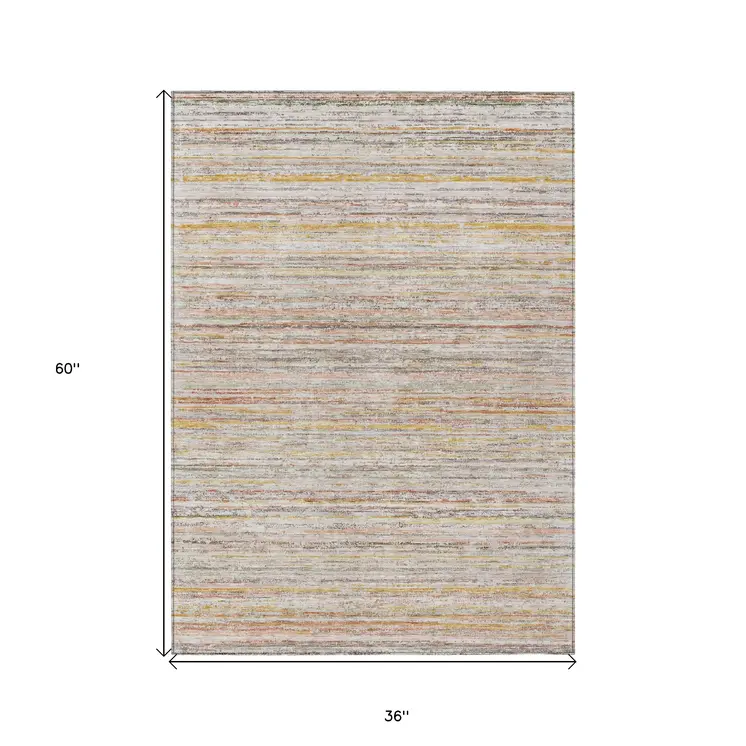 3' X 5' Terra Cotta Striped Washable Indoor Outdoor Area Rug