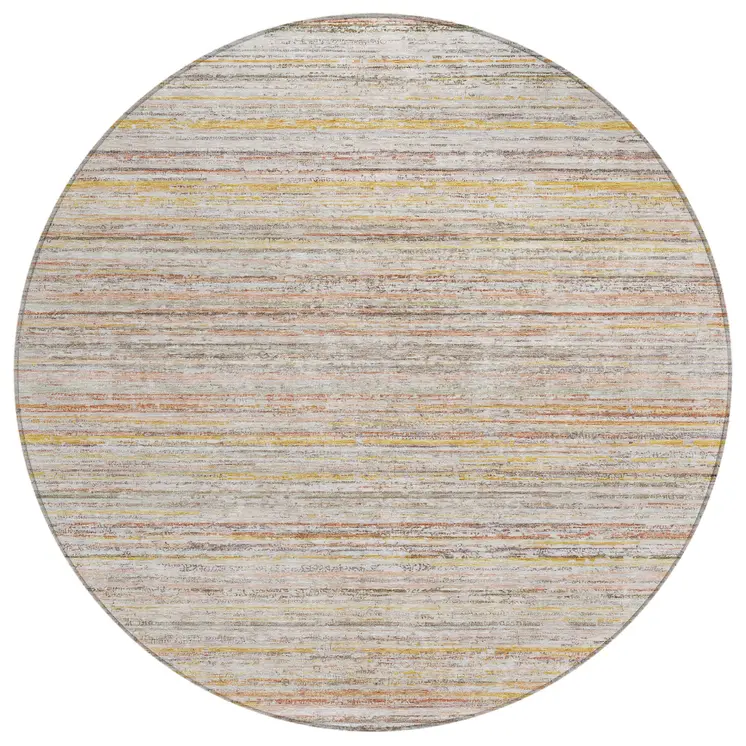 8' Terra Cotta Round Striped Washable Indoor Outdoor Area Rug