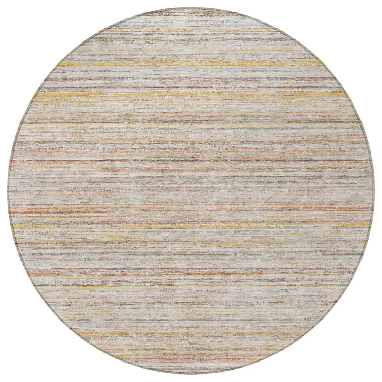 8' Terra Cotta Round Striped Washable Indoor Outdoor Area Rug