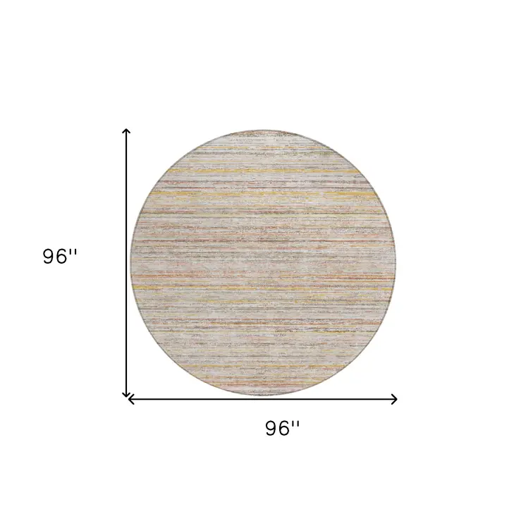8' Terra Cotta Round Striped Washable Indoor Outdoor Area Rug