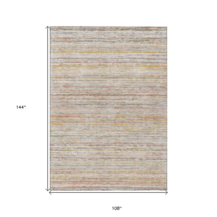 9' X 12' Terra Cotta Striped Washable Indoor Outdoor Area Rug