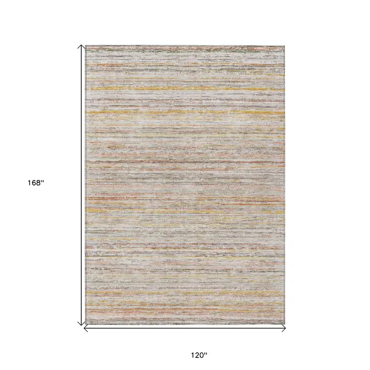 10' X 14' Terra Cotta Striped Washable Indoor Outdoor Area Rug