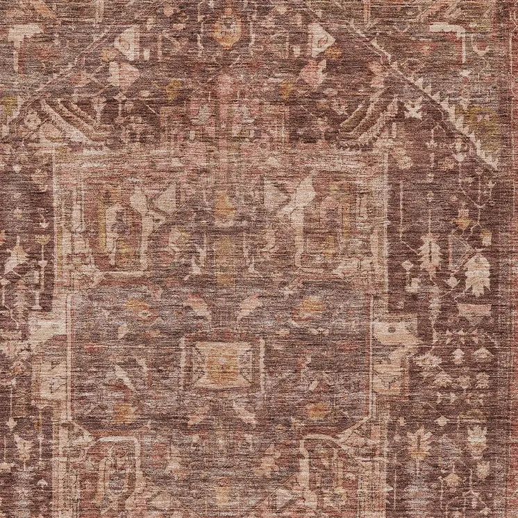 3' X 5' Burgundy Medallion Washable Indoor Outdoor Area Rug