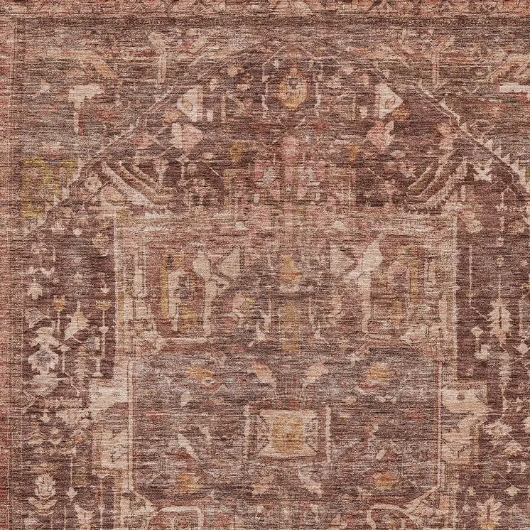 5' X 8' Burgundy Medallion Washable Indoor Outdoor Area Rug