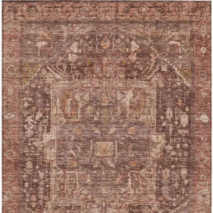 9' X 12' Burgundy Medallion Washable Indoor Outdoor Area Rug