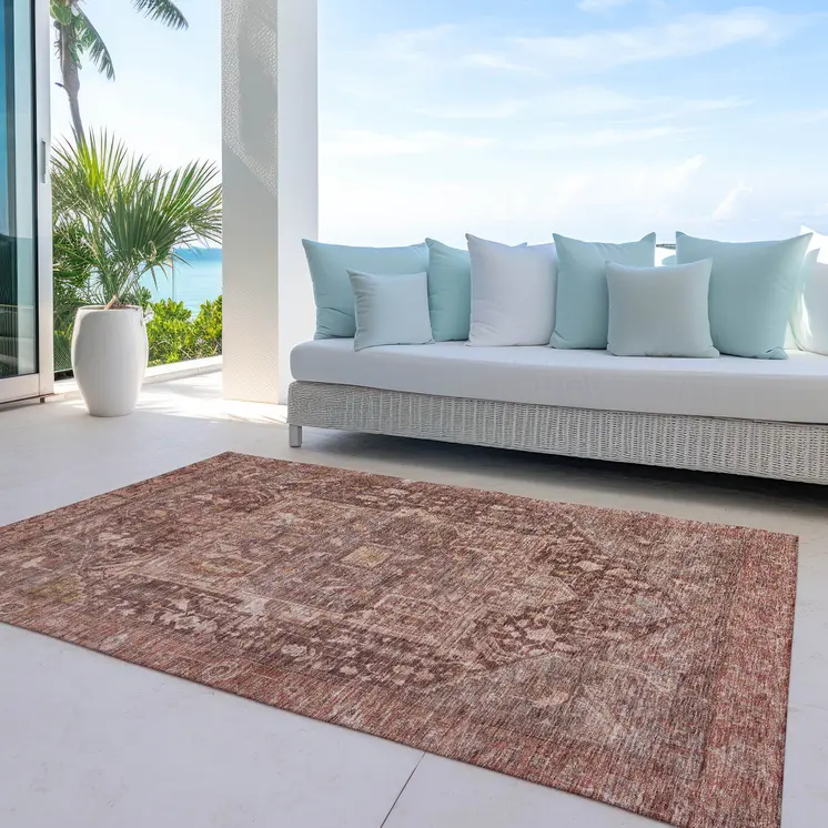 9' X 12' Burgundy Medallion Washable Indoor Outdoor Area Rug