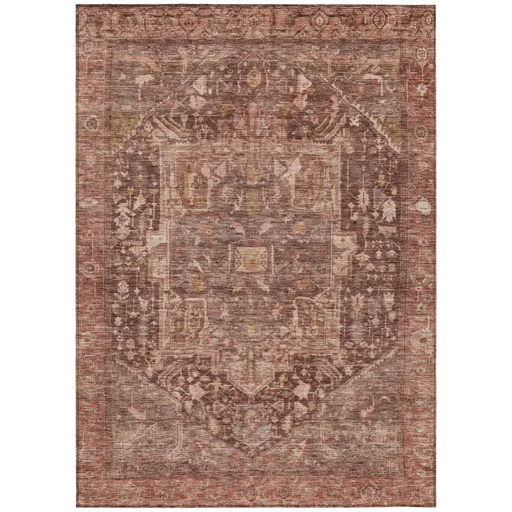 9' X 12' Burgundy Medallion Washable Indoor Outdoor Area Rug