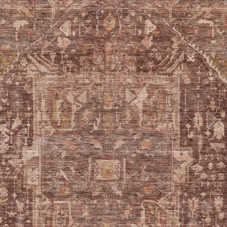 9' X 12' Burgundy Medallion Washable Indoor Outdoor Area Rug