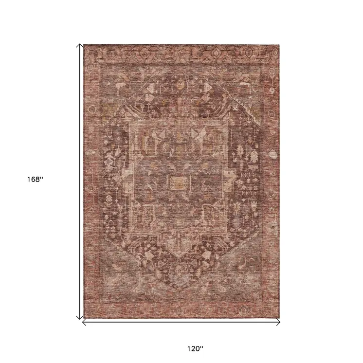 10' X 14' Burgundy Medallion Washable Indoor Outdoor Area Rug