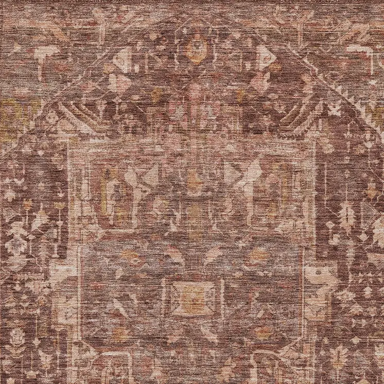 10' X 14' Burgundy Medallion Washable Indoor Outdoor Area Rug