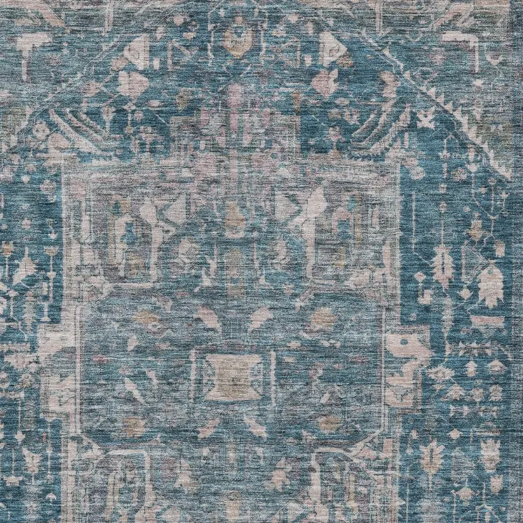 3' X 5' Blue Medallion Washable Indoor Outdoor Area Rug