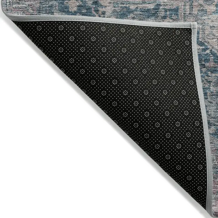 5' X 8' Blue Medallion Washable Indoor Outdoor Area Rug