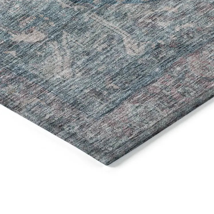 5' X 8' Blue Medallion Washable Indoor Outdoor Area Rug