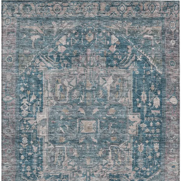5' X 8' Blue Medallion Washable Indoor Outdoor Area Rug