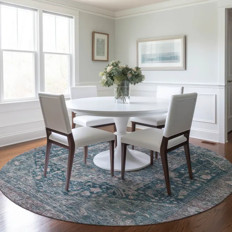 8' Blue Round Medallion Washable Indoor Outdoor Area Rug