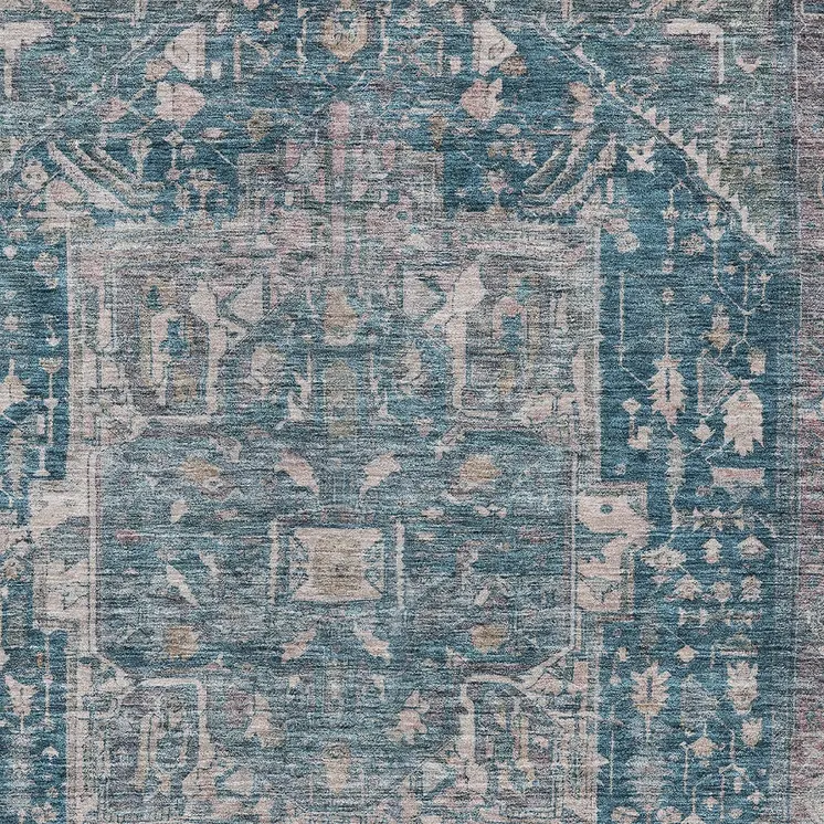 9' X 12' Blue Medallion Washable Indoor Outdoor Area Rug