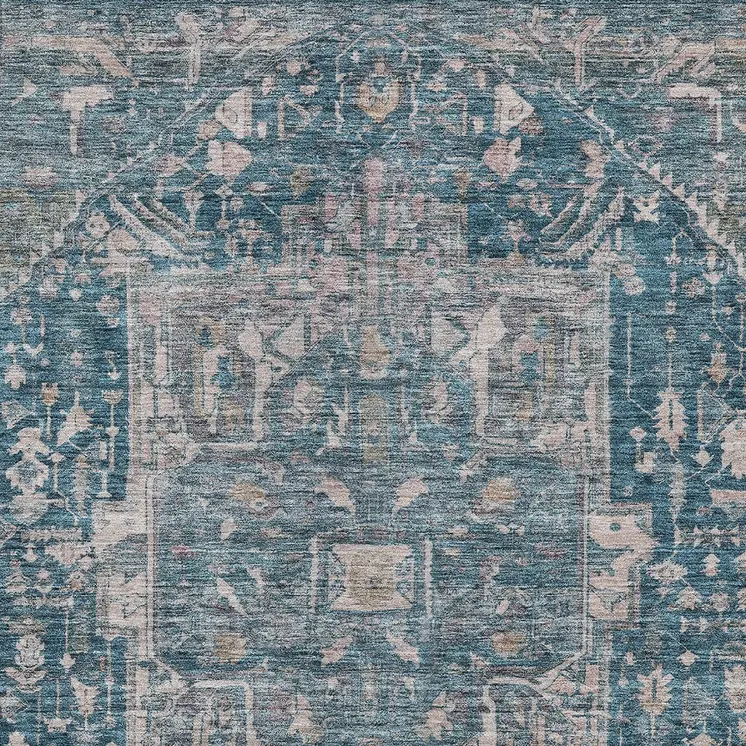 10' X 14' Blue Medallion Washable Indoor Outdoor Area Rug