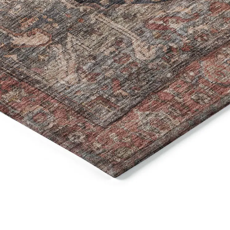 3' X 5' Charcoal Medallion Washable Indoor Outdoor Area Rug