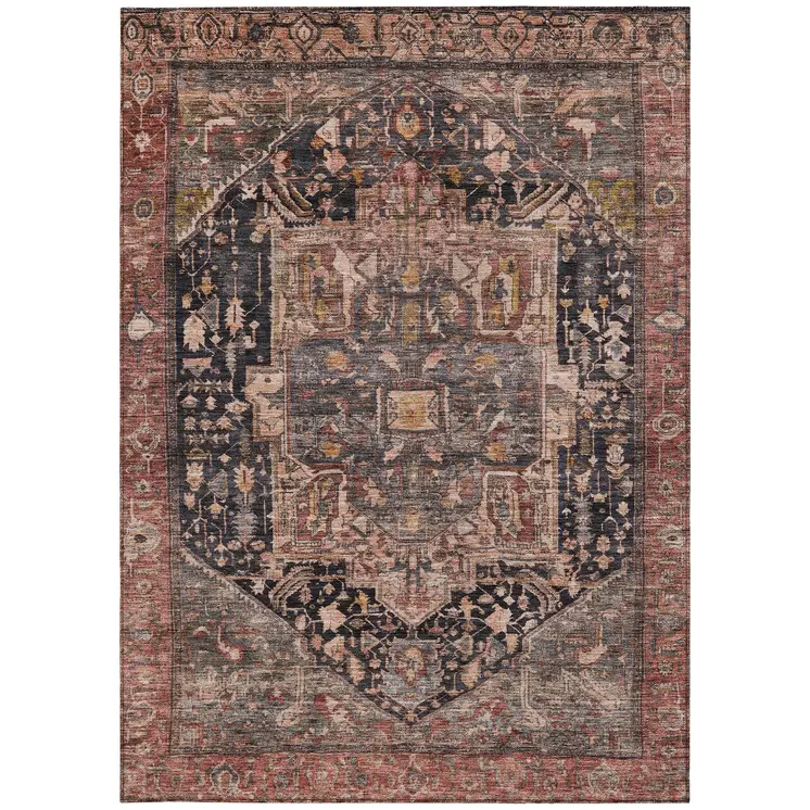 8' X 10' Charcoal Medallion Washable Indoor Outdoor Area Rug