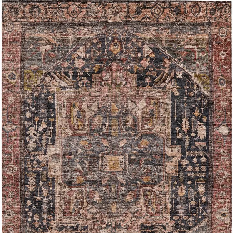 10' X 14' Charcoal Medallion Washable Indoor Outdoor Area Rug