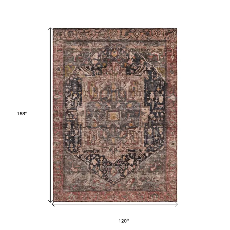 10' X 14' Charcoal Medallion Washable Indoor Outdoor Area Rug