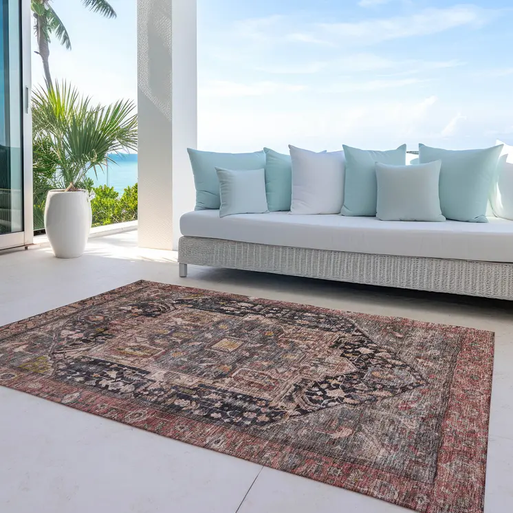 10' X 14' Charcoal Medallion Washable Indoor Outdoor Area Rug