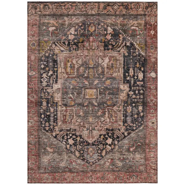 10' X 14' Charcoal Medallion Washable Indoor Outdoor Area Rug