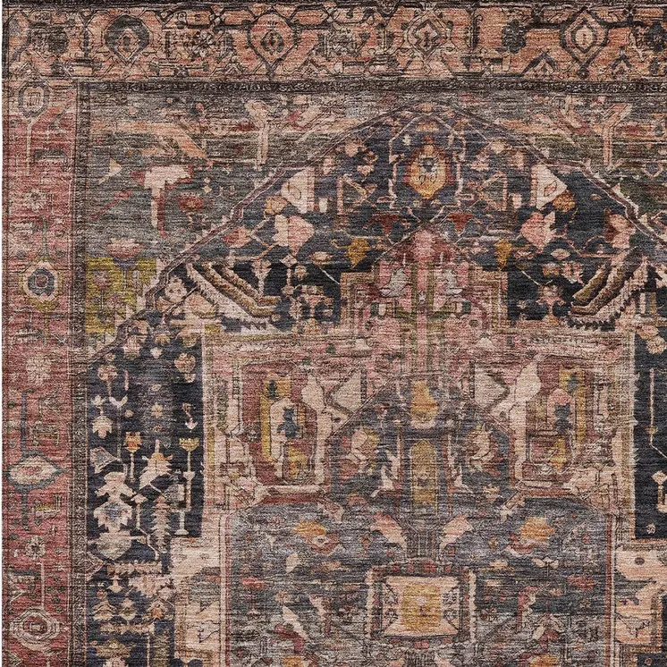 10' X 14' Charcoal Medallion Washable Indoor Outdoor Area Rug