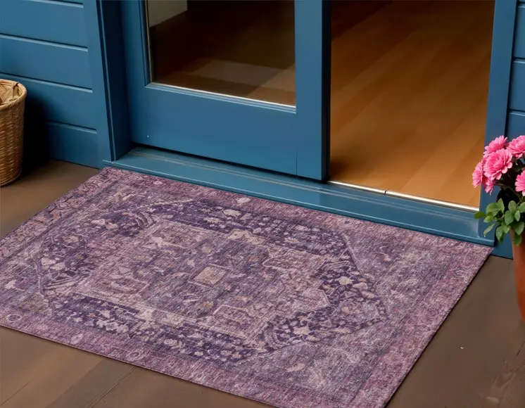 3' X 5' Eggplant Medallion Washable Indoor Outdoor Area Rug