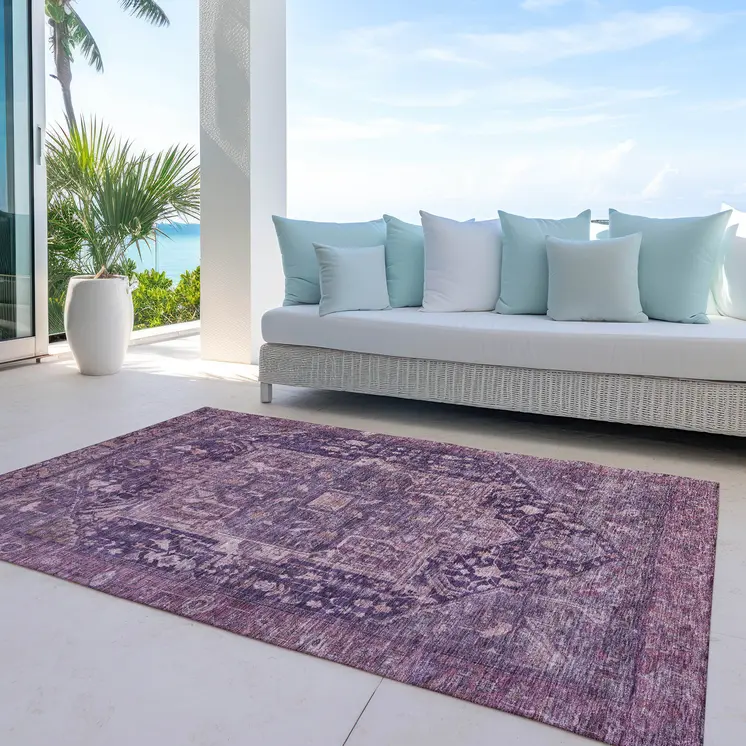 3' X 5' Eggplant Medallion Washable Indoor Outdoor Area Rug