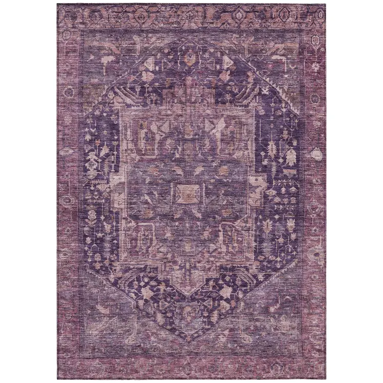 3' X 5' Eggplant Medallion Washable Indoor Outdoor Area Rug